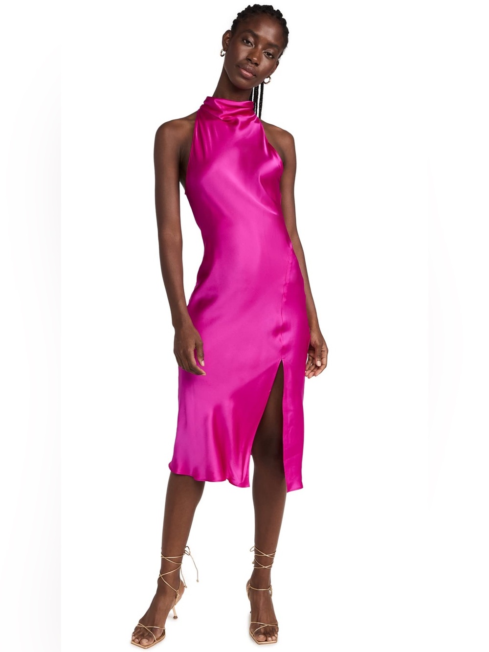 Amanda Uprichard Stanford High Neck Dress, Dark Hot Pink, size L